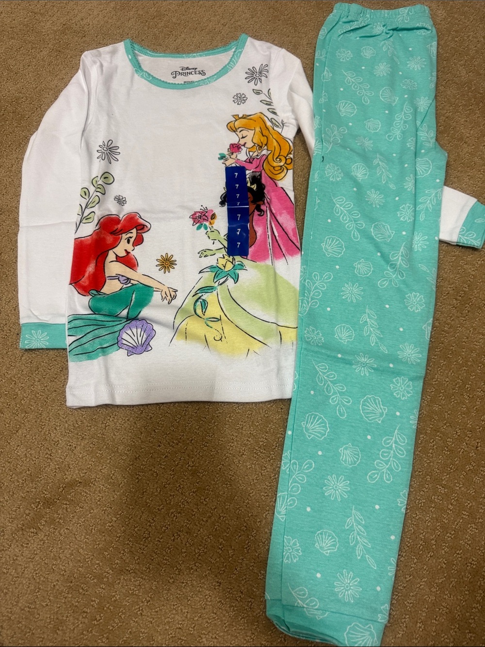 Disney Princess White Top with Mint Green Printed Pajama Set